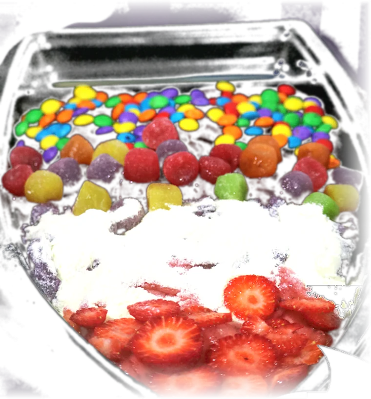 Barca de açaí Gula coberta de morango, confetes e creme